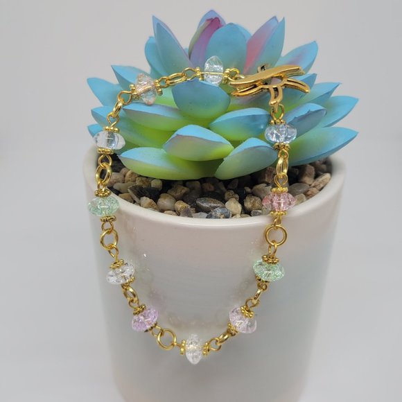 5 Piece Set - Gold plated mixed color crackled glass bracelet and 4 sets of earr - Picture 4 of 8